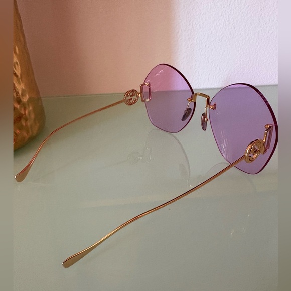 Gucci Violet Rimless Sunglasses with Gold Temples